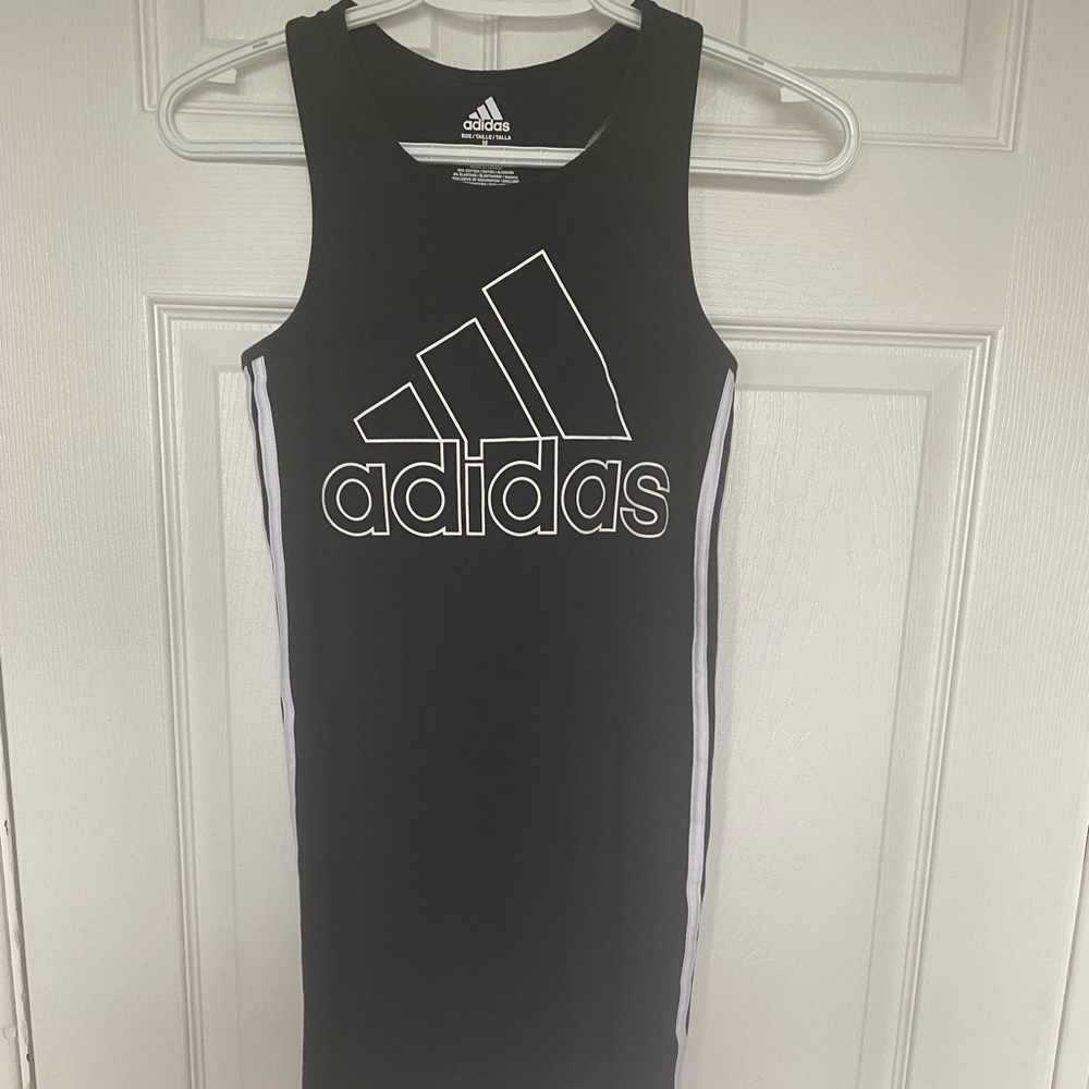 Adidas Girls Black Dress with White Logo and Stripes